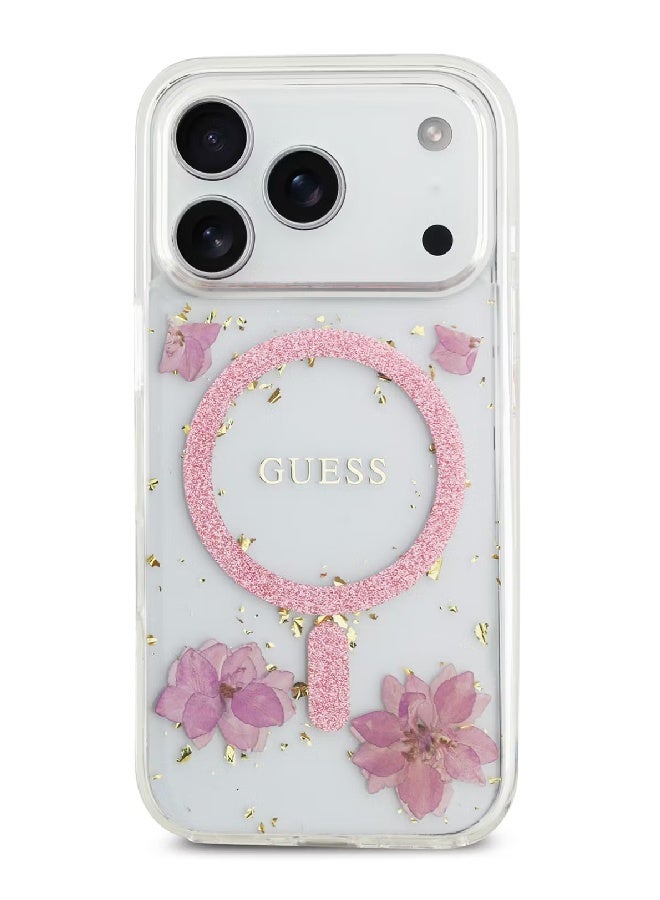 Guess MagSafe Resin Case with Flowers & Glitter Pattern for iPhone 17 Pro - Pink - Image 5